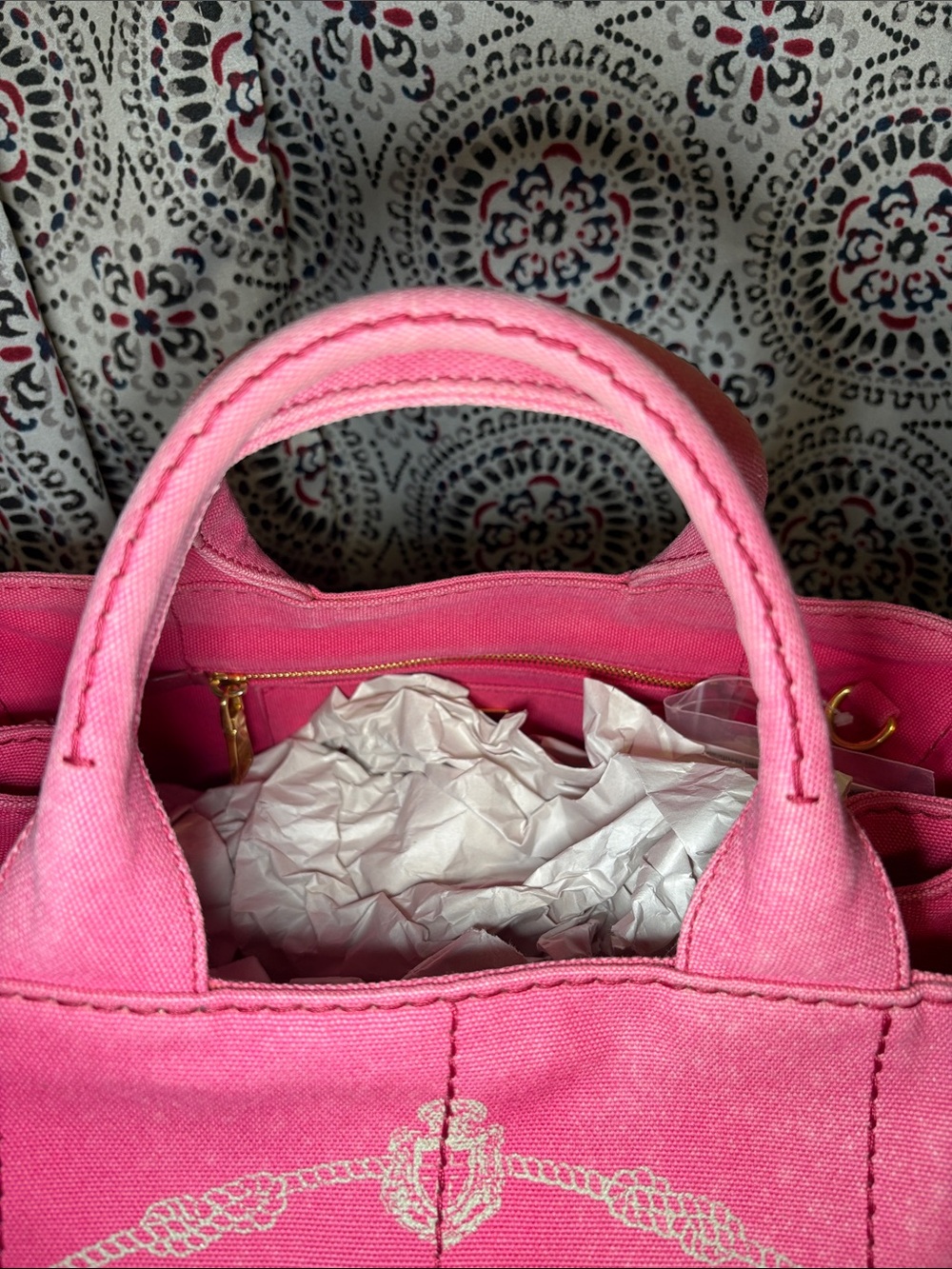 Prada Canapa Peonia Canvas Tote - Medium Handbag Pink BN2642 - Picture 4 of 16